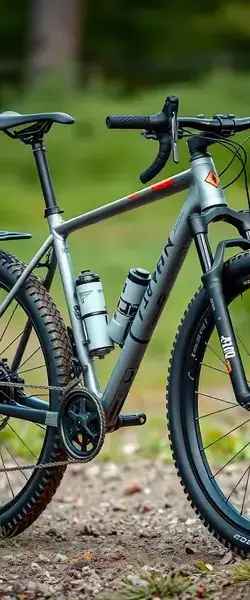 Gravel bike with wide tires and adventure gear