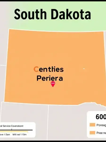 Map showing Pedal & Paddle service area in Central South Dakota
